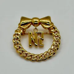 【美品】Nina Ricci ニナリッチ ブローチ リボン チェーン ゴールド ロゴ