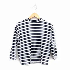 グローバルワーク GLOBAL WORK ニット カットソー 丸首 長袖 綿混 ボーダー 柄 M ネイビー 紺 アイボリー 白 /HT4