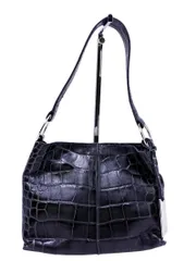 FURLA フルラ レザー 本革 クロコ 型押し ハンド バッグ チャコール ■■ レディース