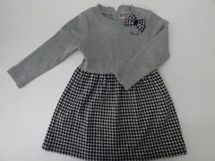 ミキハウス MIKI HOUSE ホットビスケッツ ワンピース 長袖 100サイズ グレー ブラック チェック 子供服 中古品