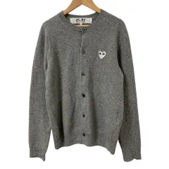 良品 PLAY プレイコムデギャルソン Round Neck Cardigan With White Emblem Natural ニットカーディガン AD2024 サイズS グレー レディース 古着 中古 USED