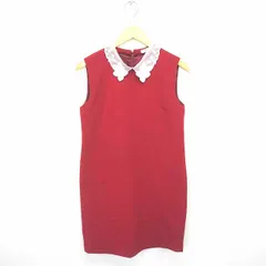 ミーア MIIA ワンピース 膝下丈 刺繍 ビーズ装飾 プルオーバー ノースリーブ F 赤 白 レッド ホワイト /TT15