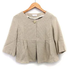テチチ Te chichi ノーカラー ジャケット シンプル レース タック 七分袖 丸首 綿混 M ベージュ /HT25のサムネイル