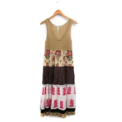 スナオクワハラ sunao kuwahara Aライン ワンピース ノースリーブ プリント ドット 花柄 ベージュ /KT10