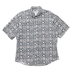 USA 古着 ハワイ製 UNITED by Brookhurst ユナイテッドバイブルックハースト ボタンダウン アロハシャツ ハワイアンシャツ 総柄 幾何学模様 メンズXL ネイビー BF3993