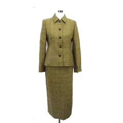 アクアスキュータム AQUASCUTUM セットアップ スーツ ステンカラージャケット タイトスカート ロング ウール チェック 9 グリーン 緑 /KT3