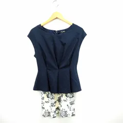 ワンウェイ one way ワンピース 花柄 無地 丸首 ひざ丈 袖なし ノースリーブM ネイビー アイボリー 紺 /MT18