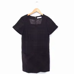 アースミュージック&エコロジー EARTH MUSIC & ECOLOGY ワンピース チェック スクエアネック 半袖 ひざ丈 F ブラウン 茶 /FT42