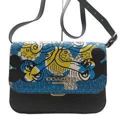 コーチ COACH ミッキーマウス コラボ キース・へリング バッグ ディズニー ショルダー 肩掛け 斜め掛け プッシュロック 四角 スクエア おしゃれ ブラック レッド ゴールド カラフル レザー C6975 レディース 【中古 A品】