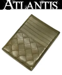 ボッテガ ヴェネタ BOTTEGA VENETA イントレチャート フラグメント カードケース コインケース レザー グリーン系 【73866】