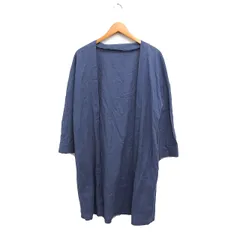 ジュノア JUNOAH リネン混 ロングカーディガン オープン ガウン 無地 M サックスブルー 青 /FT2