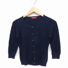 アプワイザーリッシェ Apuweiser-riche カーディガン ニット 七分袖 ラウンドネック 無地 綿混 2 ネイビー 紺 /FT49