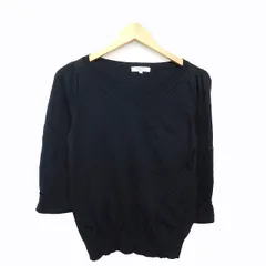 N.Natural Beauty Basic N.ナチュラルビューティーベーシック セーター ニット 無地 シンプル 切替リブ ロールアップ 七分袖 Vネック コットン 綿 M ブラック 黒 /HT26