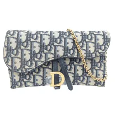 Dior ディオール サドルロングウォレット チェーンウォレット 財布 オブリーク トロッター柄 サドルシルエット Dメタルチャーム スリム フェミニン タイムレス ブルー ベージュ ジャガード  レディース 【中古 AB品】 当店通常価格189800円