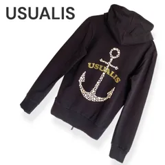 USUALIS ウザリス ブラック メンズ トップス 長袖 パーカー ロゴ ラインストーン ユニセックス レディース【Mサイズ】1053KZのサムネイル