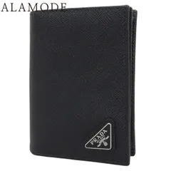 PRADA(プラダ) トライアングル 財布 コンパクトウォレット 2つ折り 二つ折り サフィアーノレザー ブラック黒 シルバー金具 メンズ 40802180292【中古】【アラモード】