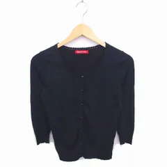 アプワイザーリッシェ Apuweiser-riche カーディガン ニット 丸首 無地 シンプル 薄手 七分袖 2 黒 ブラック /TT26