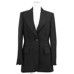 【SALE】GUCCI グッチ テーラードジャケット サイズ 40 レディース ホップサック シルク100％ ピークドラペル シグネチャー ロゴボタン 1B サイドベンツ アウター ブラック 黒 イタリア製のサムネイル