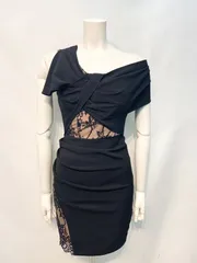 2419 未使用タグ付き　Andy アンディ　キャバクラ　ドレス　レース　ワンショルダー　タイト　ミニ　伸縮性　キャバドレス　S