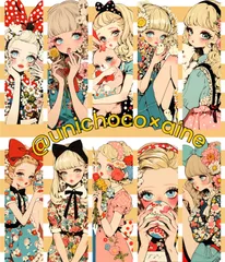 unichoco×aine コラボステッカー オリジナルステッカー 女の子ステッカー コラージュ