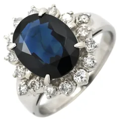 リング 指輪 ブルーサファイア 3.00ct ダイヤ ブルー×プラチナシルバー 青 Pt900 プラチナ オーバルミックスカット  6.5号【中古】