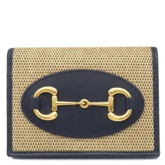 グッチ GUCCI 二つ折り財布 ホースビット 1955 カードケース ウォレット レザー キャンバス ベージュ×ネイビー ゴールド金具 日本限定  621887 H58AG 2599 【箱】【中古】