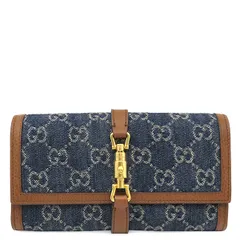グッチ GUCCI チェーンウォレット ジャッキー1961 チェーン付き ウォレット レザー GGジャガードデニム ブルー×ブラウン ゴールド金具 デニム ショルダー  652681 【保存袋】【中古】