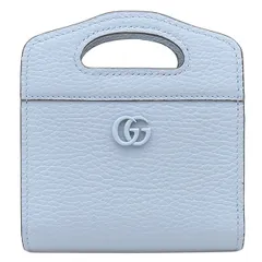 グッチ GUCCI チェーンウォレット ダブルG コンパクト ウォレット レザー ブルー 青 ミニ 二つ折り 財布  701074【中古】