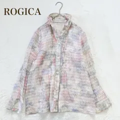 ロジカ  長袖ブラウス シアー 花柄  スタンドカラー（L） 透け感 軽やか　総柄