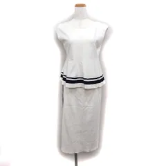 マイストラーダ Mystrada セットアップ ノースリーブ ニット セーター タイト スカート ミディ丈 配色ライン 38 ホワイト 白 /FT4