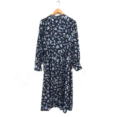 プラステ PLST 総柄 ワンピース 長袖 ロング バンドカラー フレア M チャコール /FT19