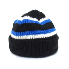 エクストララージ XLARGE ビーニー ニット帽 ボーダー リブ ウール混 黒 ブラック 青 ブルー /NT21
