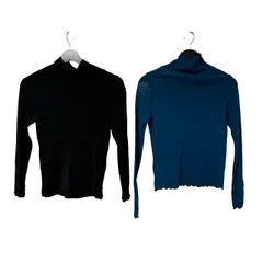  まとめ売り ❶SENSE OF PLACE レディース キュプラ混リブタートルネックニット ブラック サイズ38 ❷SENSE OF PLACE レディース シアーハイネックメロウカットソー ブルー サイズ42【RE361】