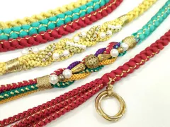 平和屋着物▼和装小物　帯締め３本セット　振袖用　飾り付き　パール　赤　黄支子色　浅葱色　金糸　逸品　CABD8537ju