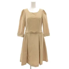エムズグレイシー M'S GRACY ワンピース ひざ丈 七分袖 リボン フレア タック 38 ベージュ /GV ■GY06