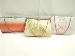 平和屋着物▼和装小物　和装バッグまとめて３点　ハンドバッグ　桔梗　地紙重ね花文　菱文　金銀糸　逸品　CABD8555ju