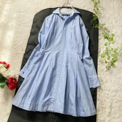 ポロラルフローレン フレアシャツワンピース Aライン ロゴ刺繍 コットン 綿 4サイズ S相当 ライトブルー 水色