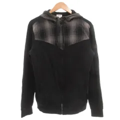 ディーゼル DIESEL パーカー M 黒 ブラック フード付き 長袖 チェック柄切り替え /ML ■GY06