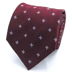 オースチンリード ブランド ネクタイ シルク 小紋柄 チェック柄 ハンドメイド ワイドタイ PO メンズ ワインレッド Austin Reed 【中古】