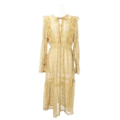 アズノウアズ ピンキー AS KNOW AS PINKY 総レースワンピース ロング 長袖 キャンディースリーブ フリル リボン ストレッチ 花柄 * M ベージュ /AH20