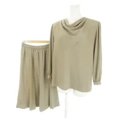 シセンドウ 詩仙堂 HITOSHI TAMURA  セットアップ 2点セット ブラウス ドレープネック 長袖 フレアスカート ロング 切替 ちりめん 縮絨 茶 ブラウン /MN21 ■GY44