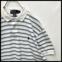 ポロラルフローレン ヴィンテージ ビンテージ 90s 半袖ポロシャツ ポニー刺繍 ボーダー ホワイト 白 メンズ M相当