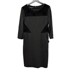  レディース LAURA ASHLEY ローラアシュレイ レース切替 チュニック ワンピース グレー 10/L相当【RE361】
