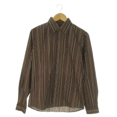 トルネードマート TORNADO MART 長袖シャツ レギュラー コットン ストライプ 総柄 M 茶 ブラウン /AO18 ■GY03