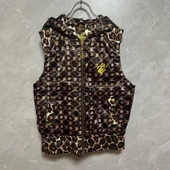 Rocawear ロカウェア モノグラム柄 レオパード柄 リバーシブル フード付き 中綿 ベスト ジャケット S