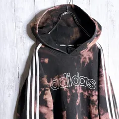【海外モデル】OLD adidas ブラック ブリーチ タイダイ 百足 スウェット パーカー #b6