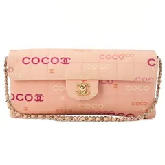 CHANEL　シャネル　キャンバス　チョコバー　ロゴプリント　チェーンショルダー　サーモンピンク　ゴールド金具　ブランド【中古】【送料無料】