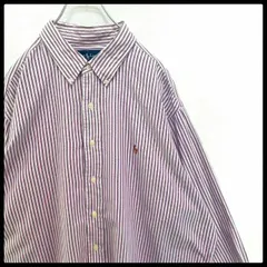 ポロラルフローレン ストライプシャツ オックスフォード 90s ヴィンテージ ビンテージ ビッグサイズ ポニー刺繍 パープル ホワイト 18