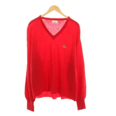 ラコステ LACOSTE 80's ニット セーター XL 赤 レッド Vネック 長袖 ロゴ刺繍 2386X /YM ■MU