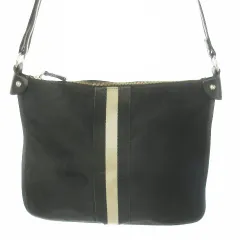 バリー BALLY ショルダーバッグ キャンバス レザー ワンポイント ライン 黒 ブラック /AO17 ■GY18